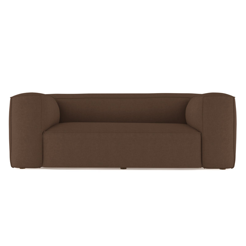 Varick Oversize Track-Arm Sofa with Flange, 30" H x 84" W x 47" D, Box Weave Linen Chocolate, Weathered