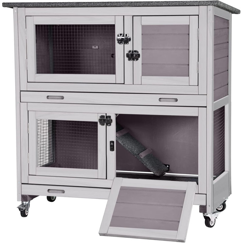 Cage à lapins intérieure à 2 étages avec cage à lapins 36 po Rabbit Hutch, Naturel