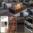 56" Rectangle Concrete Propane Fire Pit Table With Propane Tank Cover & Tempered Glass-1177825680