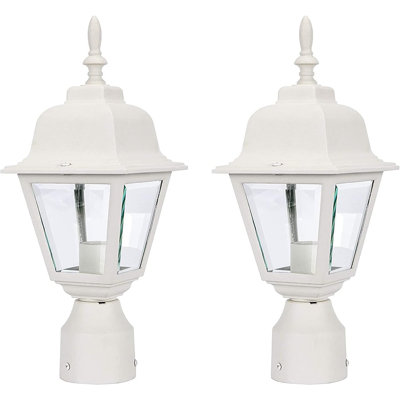 Outdoor Post Lighting Fixture Pole Lantern, E26 Medium Base Max 60W, Aluminum Housing Plus Clear Glass, Bulb Not Included, Matte White Finish, 2-Pack