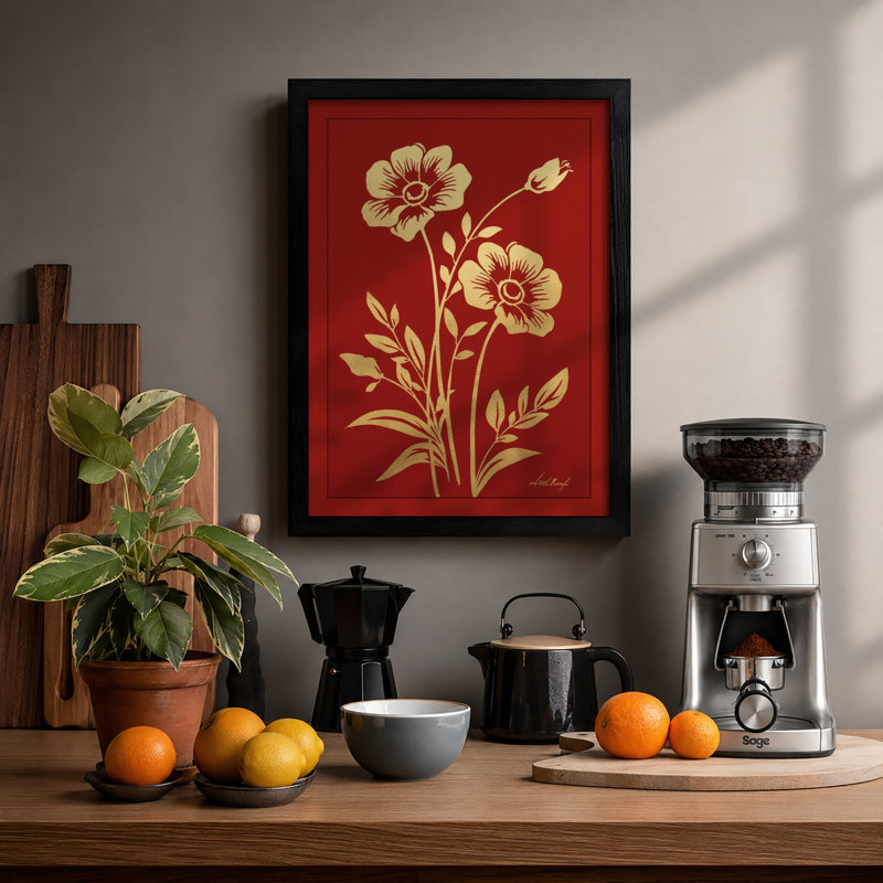 Cream And Gold Blooms Botanical - Print, A2 - 59.4 x 42.0 cm, Black