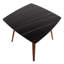 Table de salle à manger d'intérieur de style moderne du milieu du siècle avec cadre en bois de noyer, plateau en marbre noir texturé, pieds courbés, hauteur fixe, quatre places assises, profondeur 99,6 cm, largeur 76,8 cm, poids 25,4 kg, assemblage requis