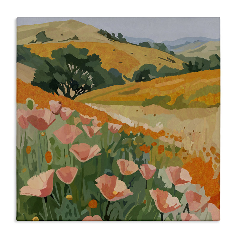 Art mural sur toile "California Poppies Meadow", conception par Amelia Noyes, H 17 po x l 17 po