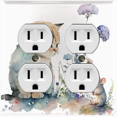 Cat Mouse Friends Flower Field Nature Themed 2 - Gang Toggle Light Switch Standard Wall Plate