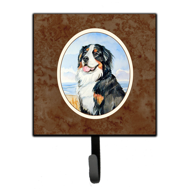 Pelin Metal Wall Organizer with Key Hooks, Brown/Gray/Blue, Bernese Mountain Dog