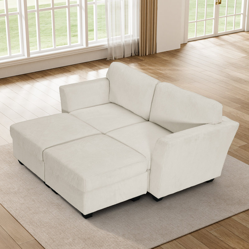 Reversible Modular Corner Sectional,Upholstered Corduroy Sectional,Couch for Bedroom,Small Space,Apartment, 4, Beige