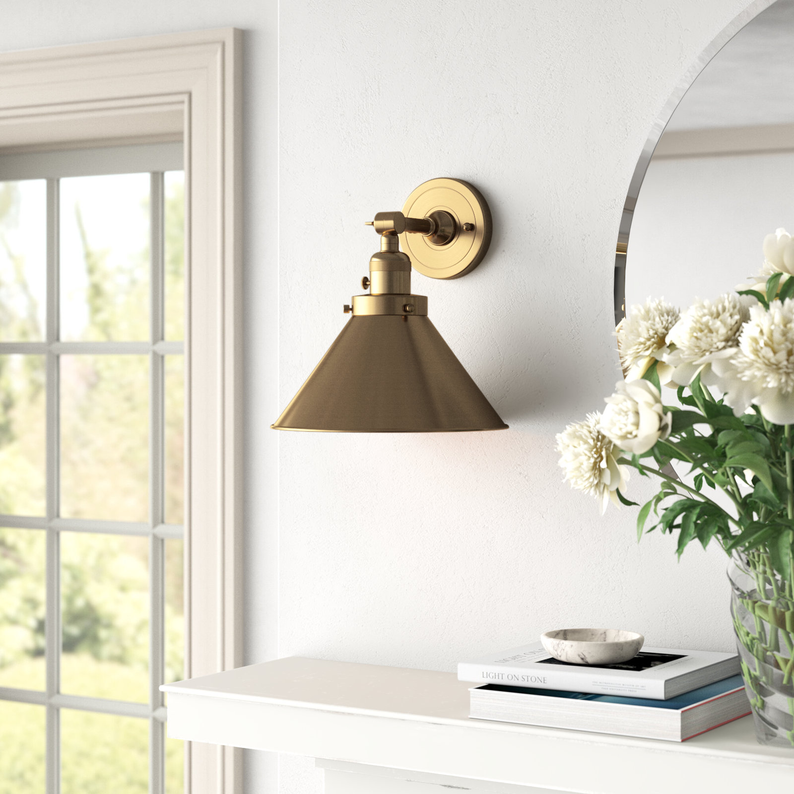 Dillon 1 - Light Dimmable Armed Sconce, 3 W LED Vintage Dimmable Bulb, Brushed Brass, Brushed Brass