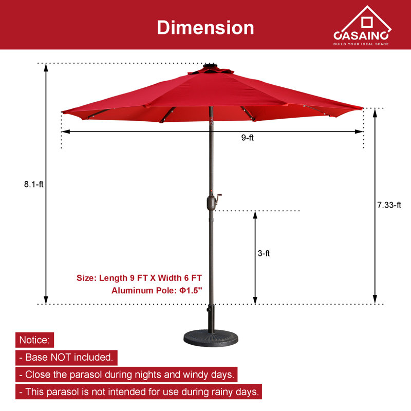 Parasol de marché lumineux 108 po Ifzah, Rouge