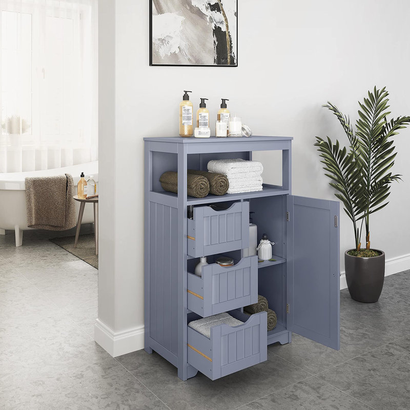 Armoire de plancher de salle de bain autoportante en bois, Gris