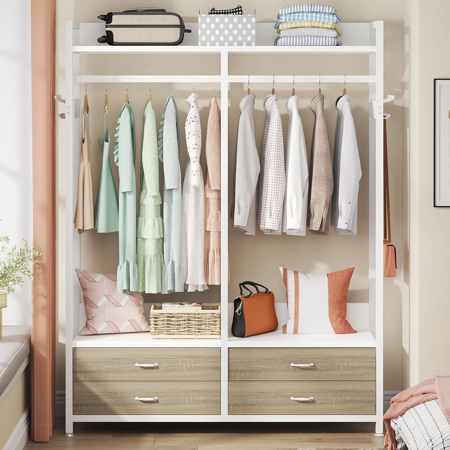 17 Stories Freestanding Closet Organizer for Hanging Clothes, Heavy ...