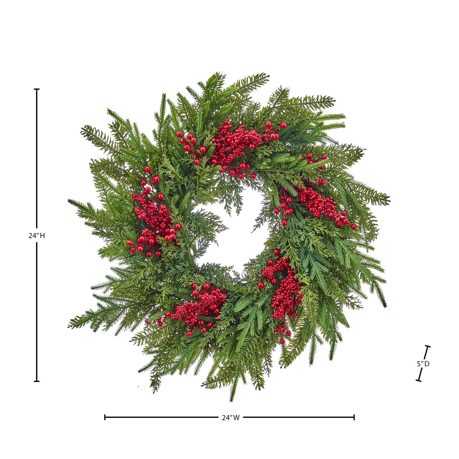 24" Natural Touch With Berry Wreath, 24"