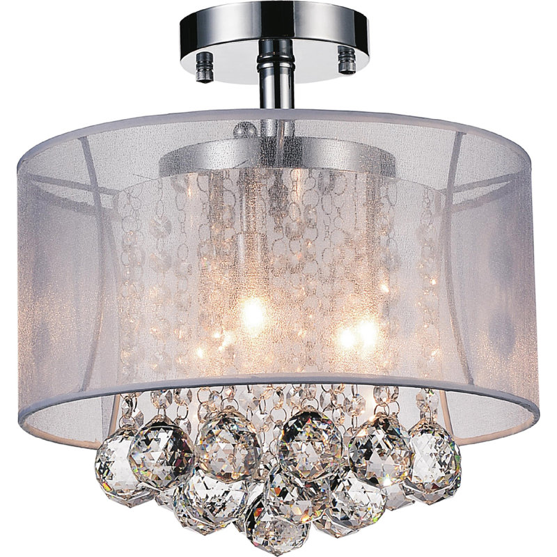 Lustre encastré en cristal 3 lumières 12 pouces 12 po - Luminaire de plafond compact avec abat-jour en cristal blanc étincelant