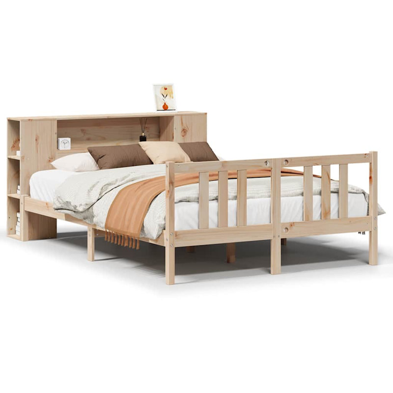 Bookcase Bed Without Mattress Solid Wood Pine,  140.5cm x 195.5cm