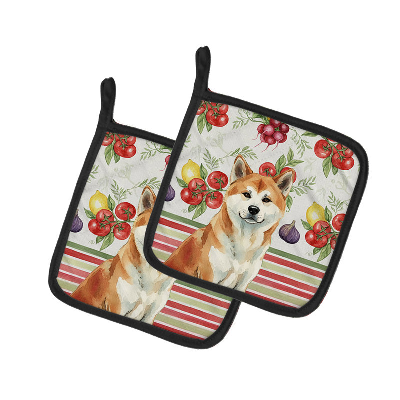 Red Akita Vegetables Pair of Pot Holders, Red