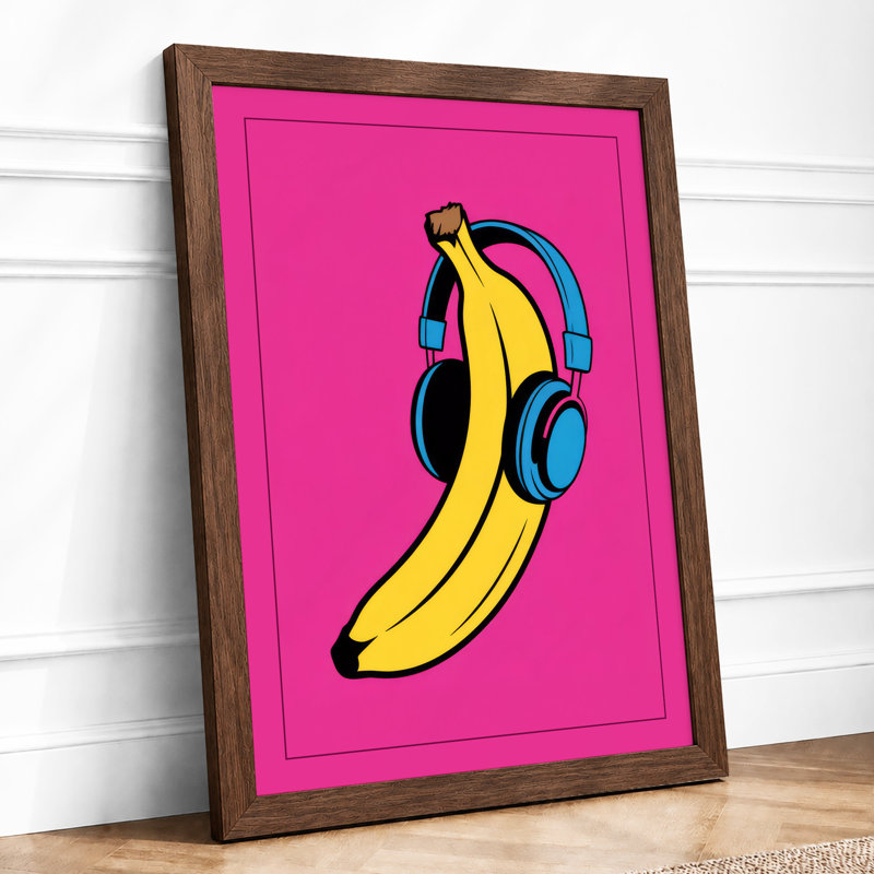 Banana Beats Pop Art - Framed Print, A2 - 59.4 x 42.0 cm, Walnut