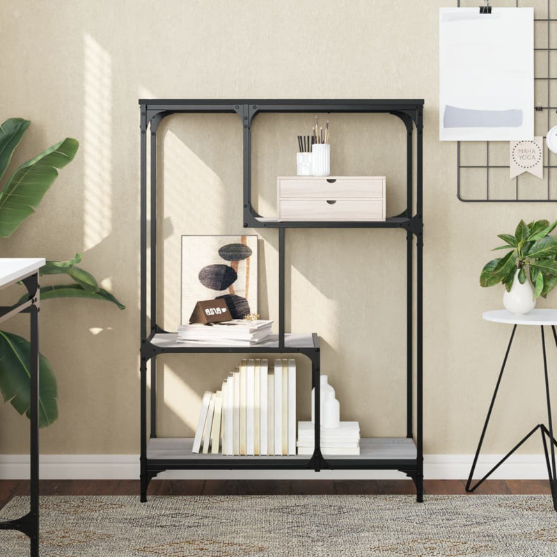 Alfort 115cm H x 81cm W Steel Geometric Bookcase, Grey Sonoma