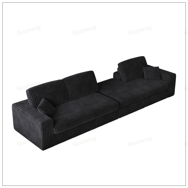 Canapé modulaire moderne en mousse de velours côtelé avec inclinable et configuration en L, soutien du cou et coussins décoratifs pour un confort et une polyvalence ultimes.