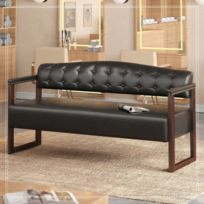 Banc avec dossier capitonné et garniture cloutée