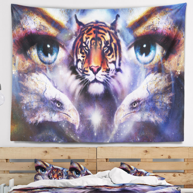 Tigre avec la femme eyes tapestry Animal, H 32 po x l 39 po
