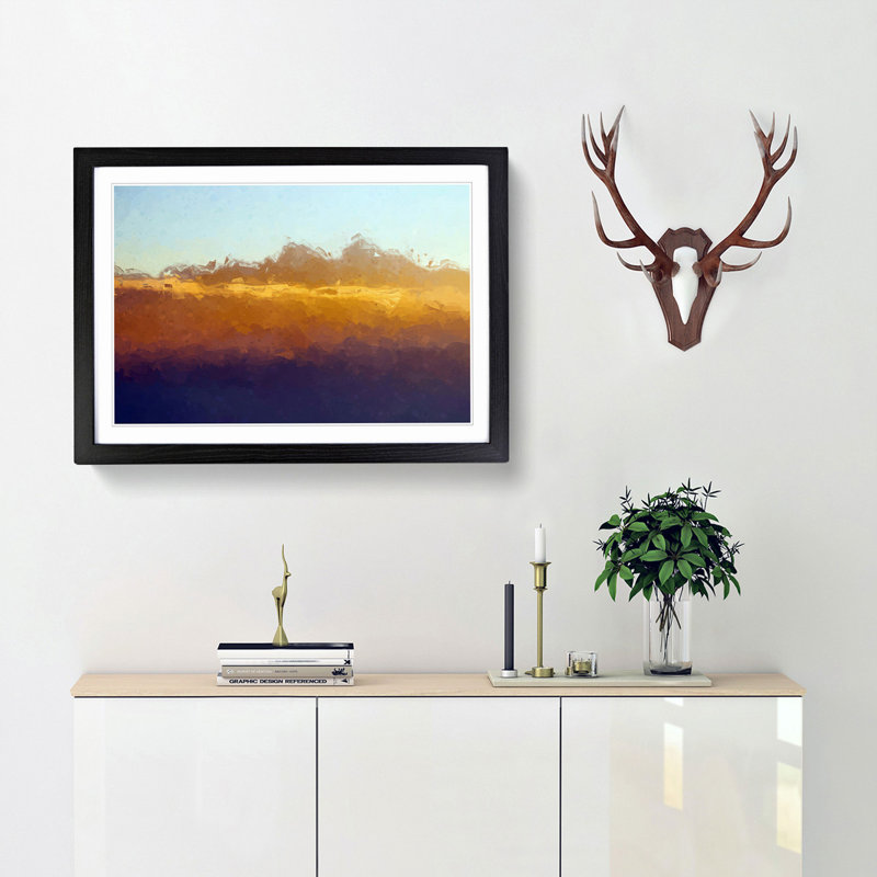 Amber Mountains in Abstract - Picture Frame Graphic Art Print, 62cm H x 87cm W x 2cm D, Black Framed