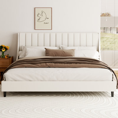Daiilio King Size Bed Frame  with  47.2 Tall Wingback Headboard,Beige