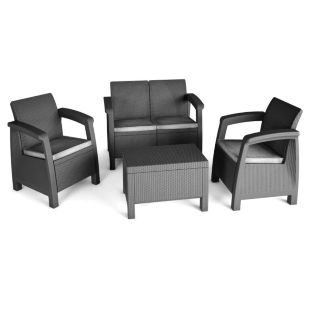 4-Sitzer Lounge-Set Lisdale aus Polyrattan mit Polster