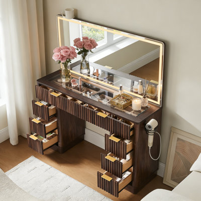 48-Inch Vanity with LED Lighted Mirror and 8 Drawers