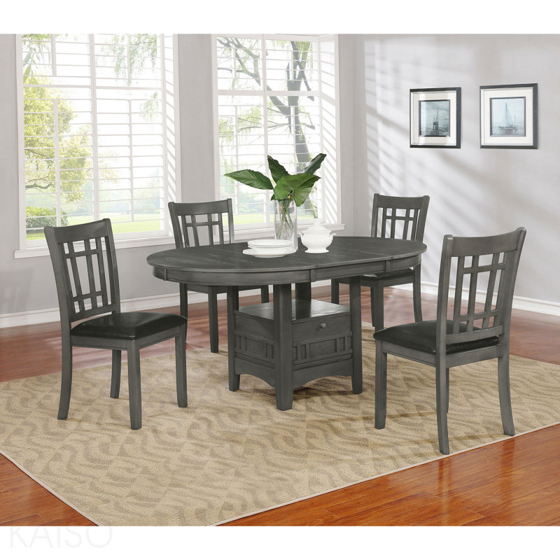 Oval Medium Grey Extension Leaf Dining Table