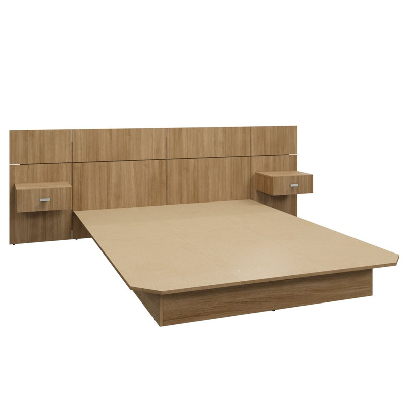 Collection Zen Alpha - Lit plateforme avec tête de lit et tables de chevet (2) - Assemblage facile, aucun sommier requis