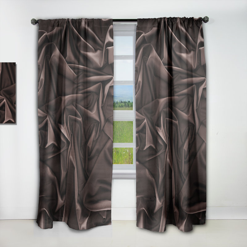 Folded Dark Silk Waves Solid Solid Colour Blackout Thermal Rod Pocket Single Curtain Panel, 52" W x 108" L