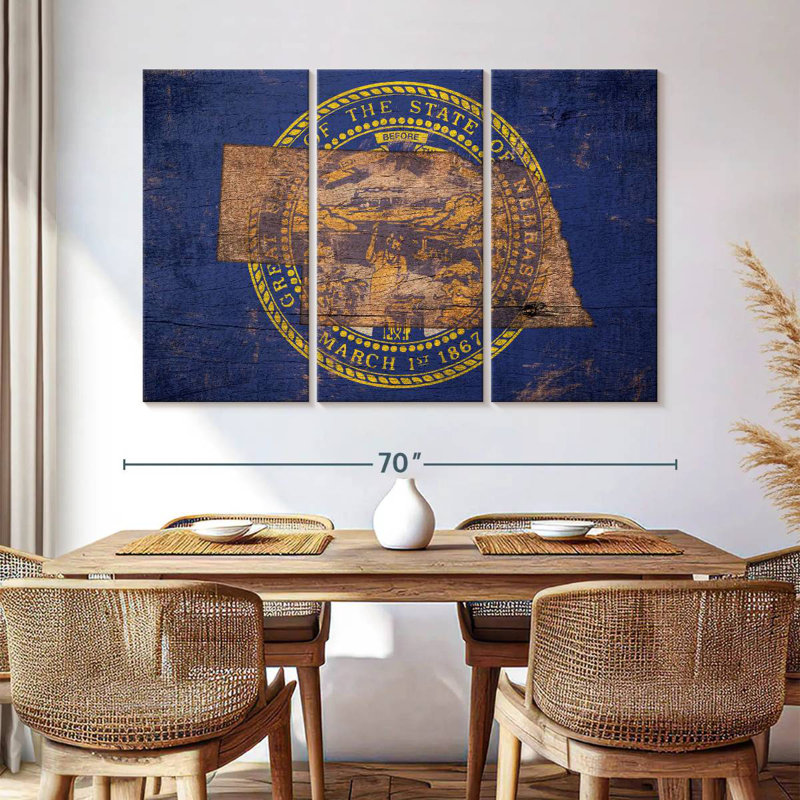Borges State Map Over Nebraska Flag, 42" H x 65" W