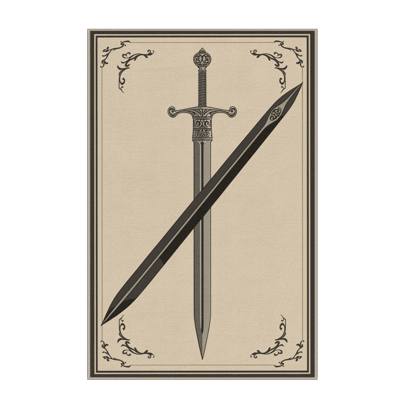 Soft Plush Duran Medieval Longsword Traditional Area Rug in Beige – Beige Binding, 4x6