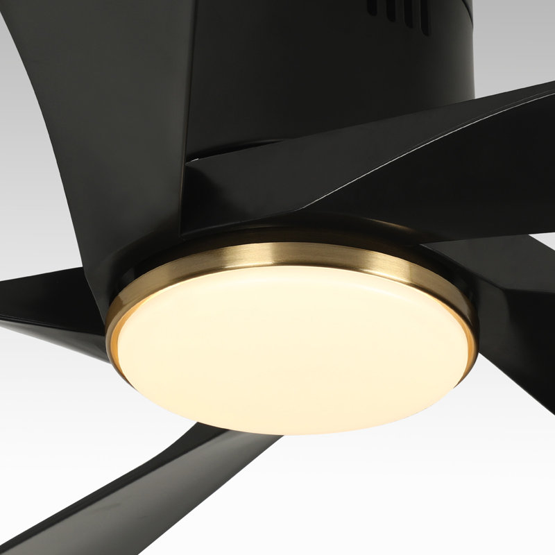Ventilateur de plafond moderne 52 po avec lumière et télécommande Karlena, Noir mat