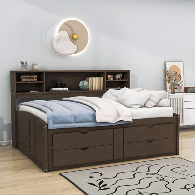 Wood Full Daybed with Cabinets, Shelves and Drawers by Wildon Home