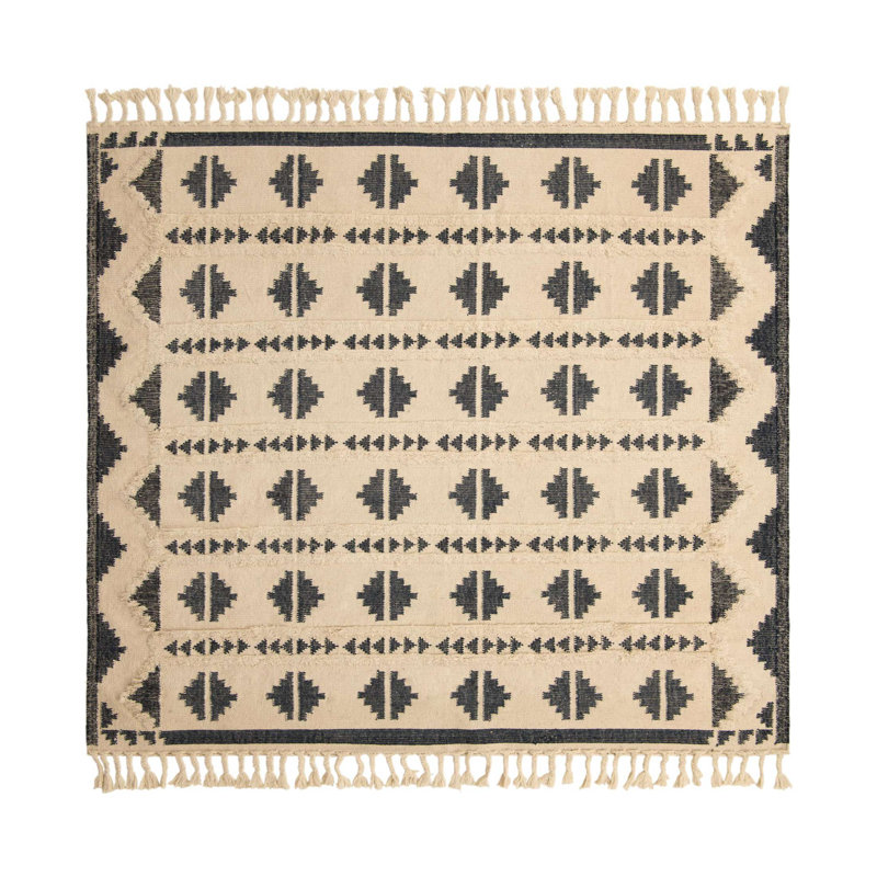 Tapis contemporain de couleur bleu foncé Annonciata, Carré 10 pi
