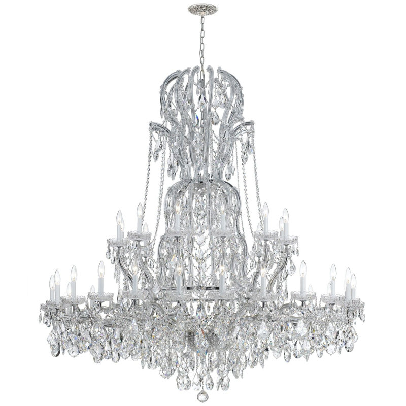 Lustre empire style bougie à 37 lumières Wehr, Majestueux bois poli, Chrome