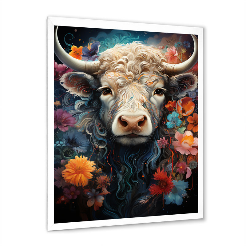 Yak Cosmic Highlanders II sur impression sur toile, H 20 po x l 12 po x P 1 po, Cadre simple blanc
