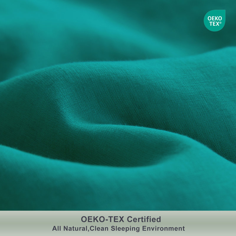 TOSMO 100% Linen Duvet Cover Set with Button Closure,Soft Breathable Durable Farmhouse Bedding, Teal
