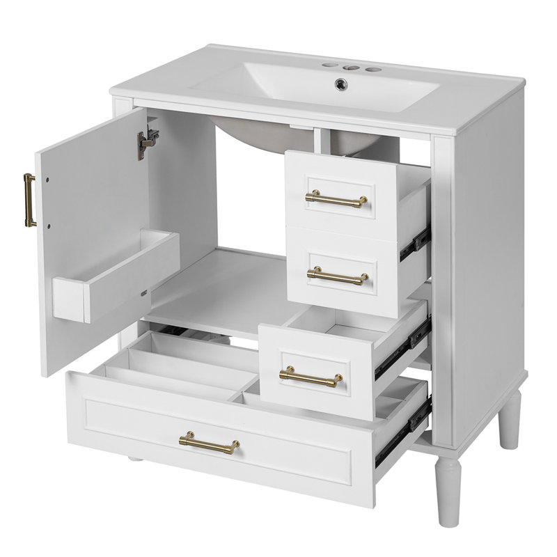 30" Bathroom Vanity Set with Three Drawers and Soft Close Doors, White