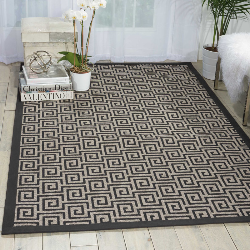 Tapis intérieur / extérieur noir / crème Kennett, Rectangle 12 pi x 15 pi