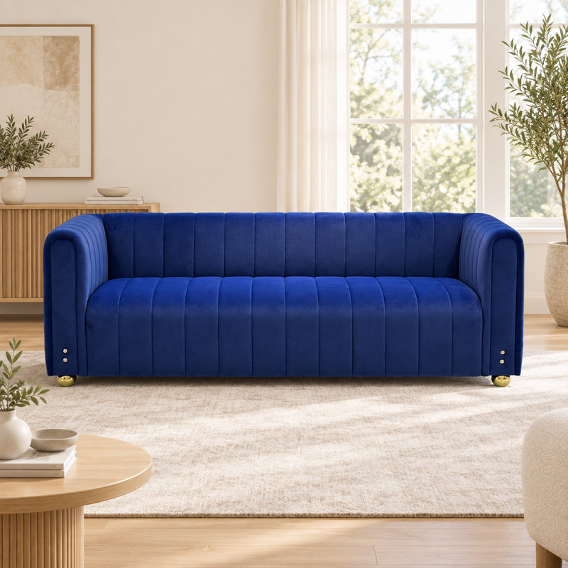 Roswitha 81.3'' Velvet Sofa, Blue