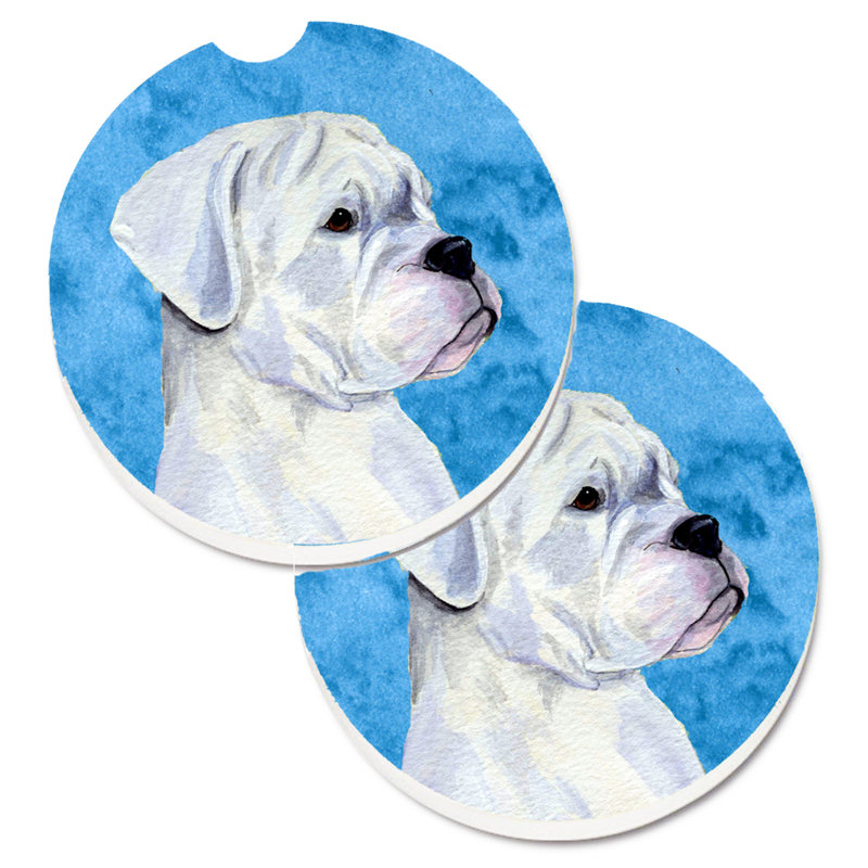 Sous-verre barbu collie voiture, Boxer blanc à oreilles naturelles