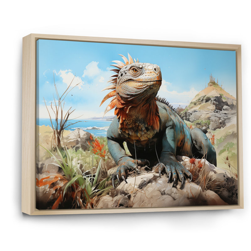 Lézard sur un rocher II sur toile, H 24 po x l 32 po, Cadre naturel flottant