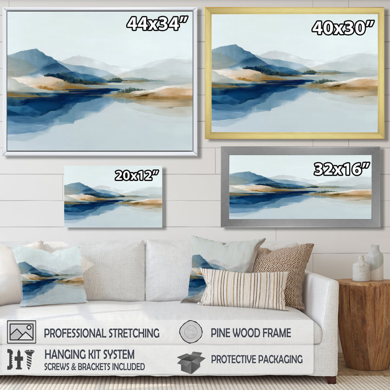 «Blue Waves Heights Golden Coastal - Waves», reproduction d'art sur toile, paysage bleu, Cadre photo unique, Blanc