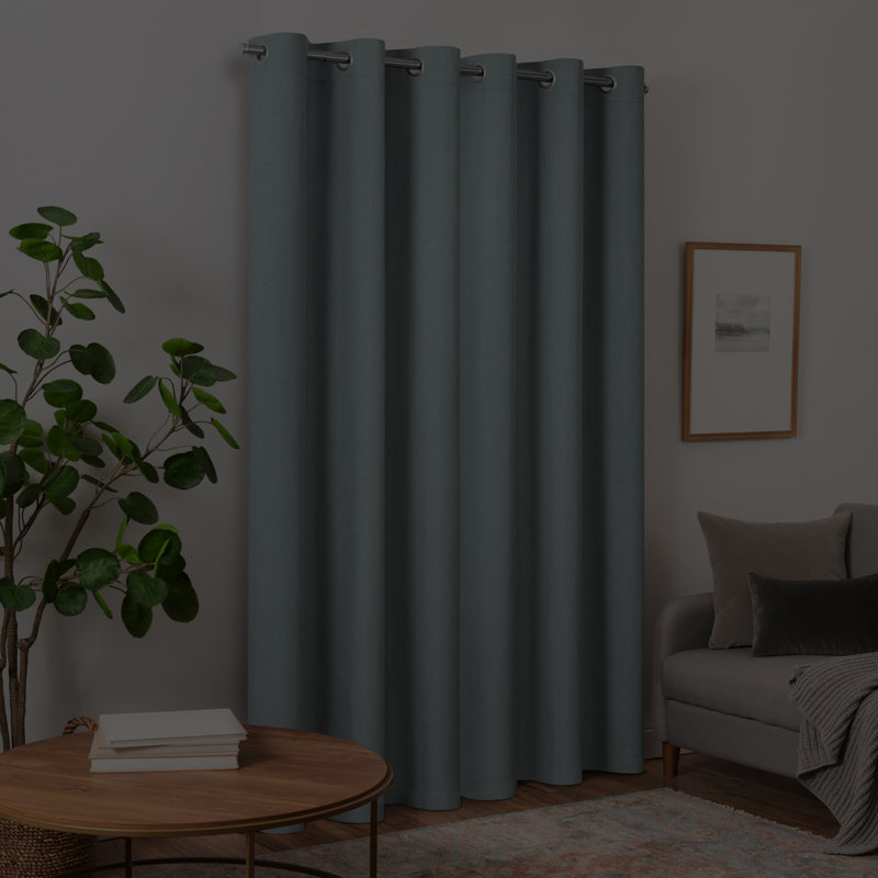 Eclipse Blackout Curtains, Pembroke Faux Linen Grommet Window Curtains, 54 in long x 42 in wide, Thermal Insulated and Noise Reducing Curtains for Living Room, Bedroom or Media Room, 2 Curtain Panels, Stormy Blue