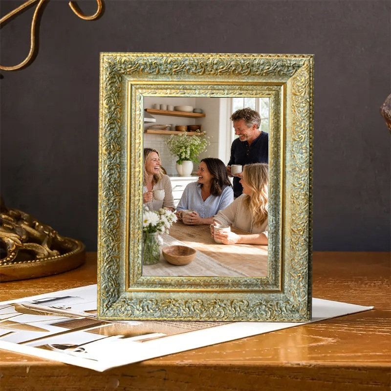 Cadre photo poli antique 3 pièces 5 "x 7" avec support de table et crochets muraux, Or antique, 3, L 5 po x H 7 po