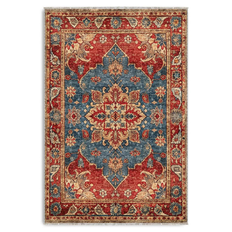 Tapis coulissant pour tapis en chenille rouge et bleu Designer, Carré 4 pi