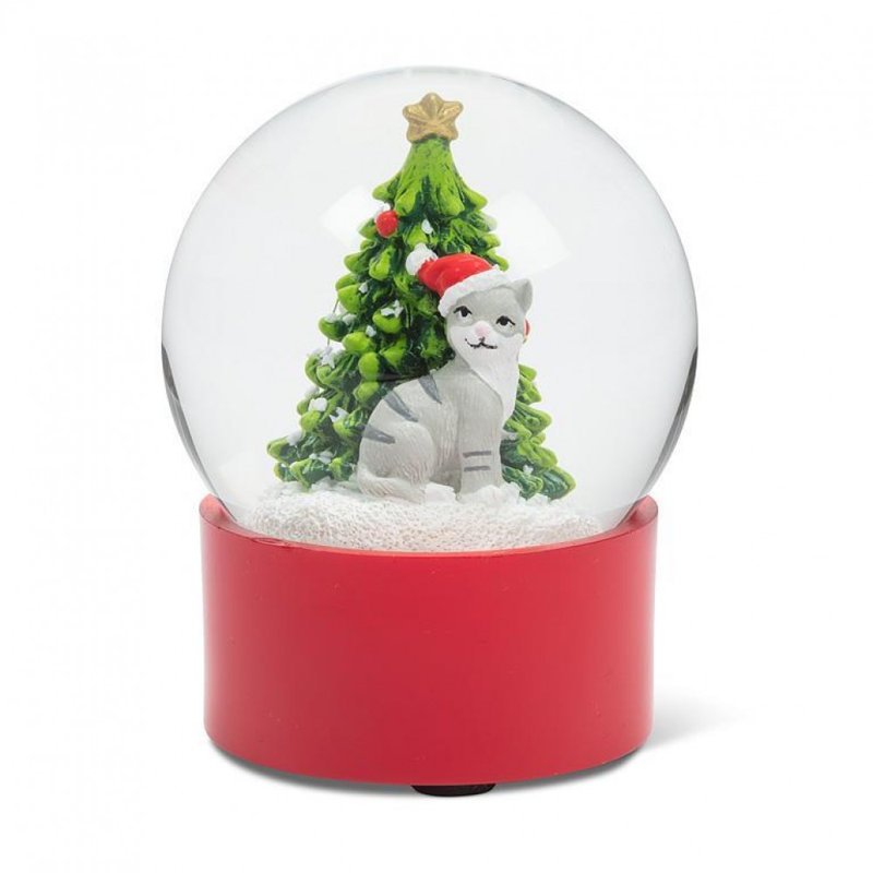 Boule à neige arbre de Noël et chat