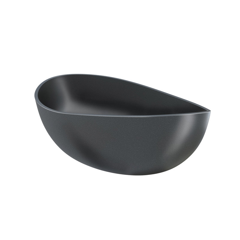 65'' Freestanding Soaking Terrazzo Bathtub With Center Drain In Black, Black