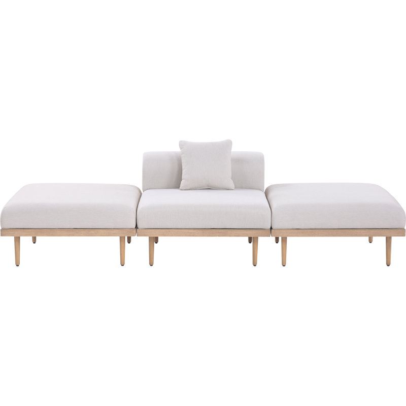 Madeleine 106.5" Resilient Water Resistant Olefin Fabric Upholstered 3Pc. Outdoor Patio Modular Sofa, Beige